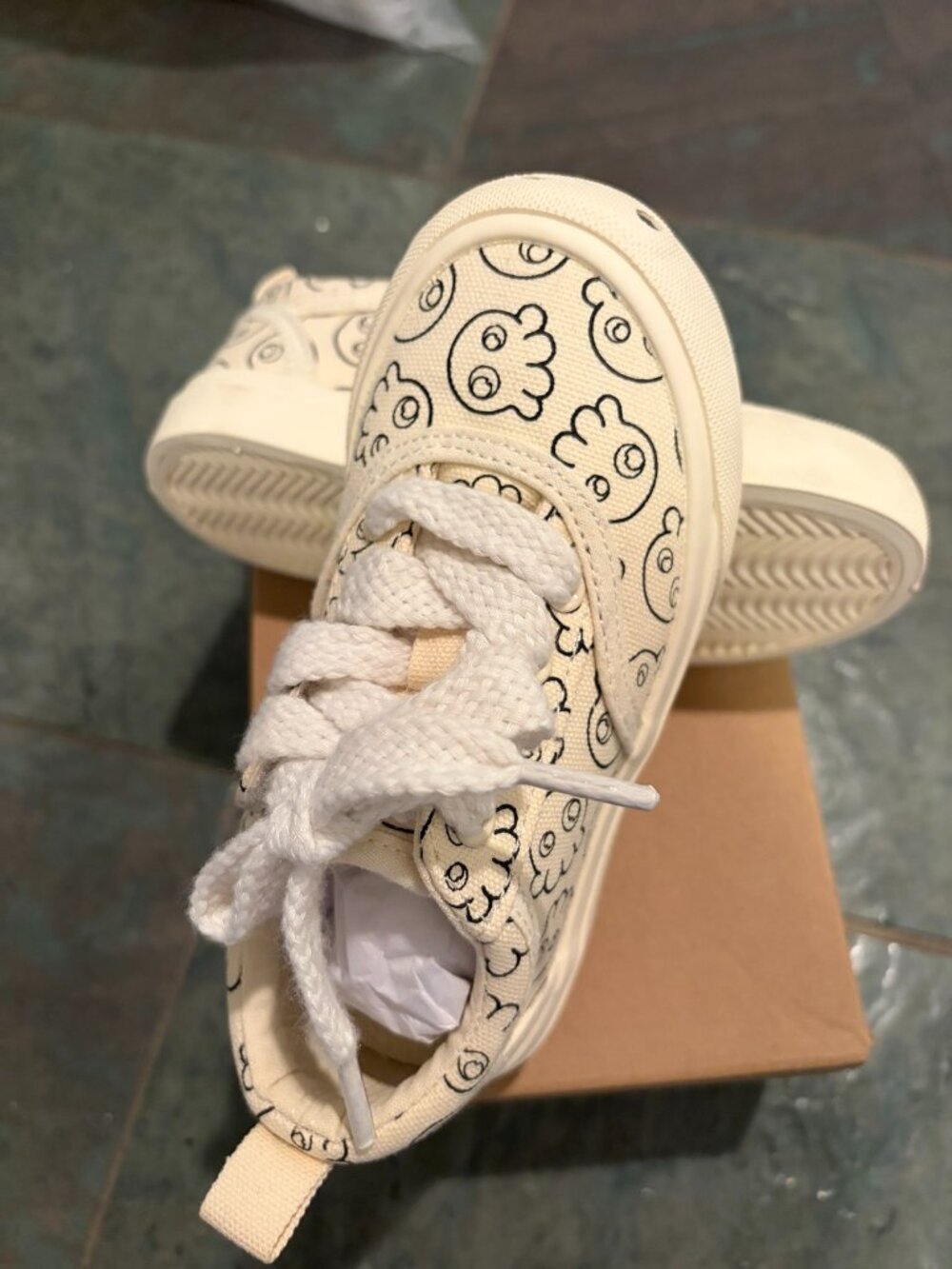 Balabala Canvas Sneakers - Cream Doodle Print, Size EU 28